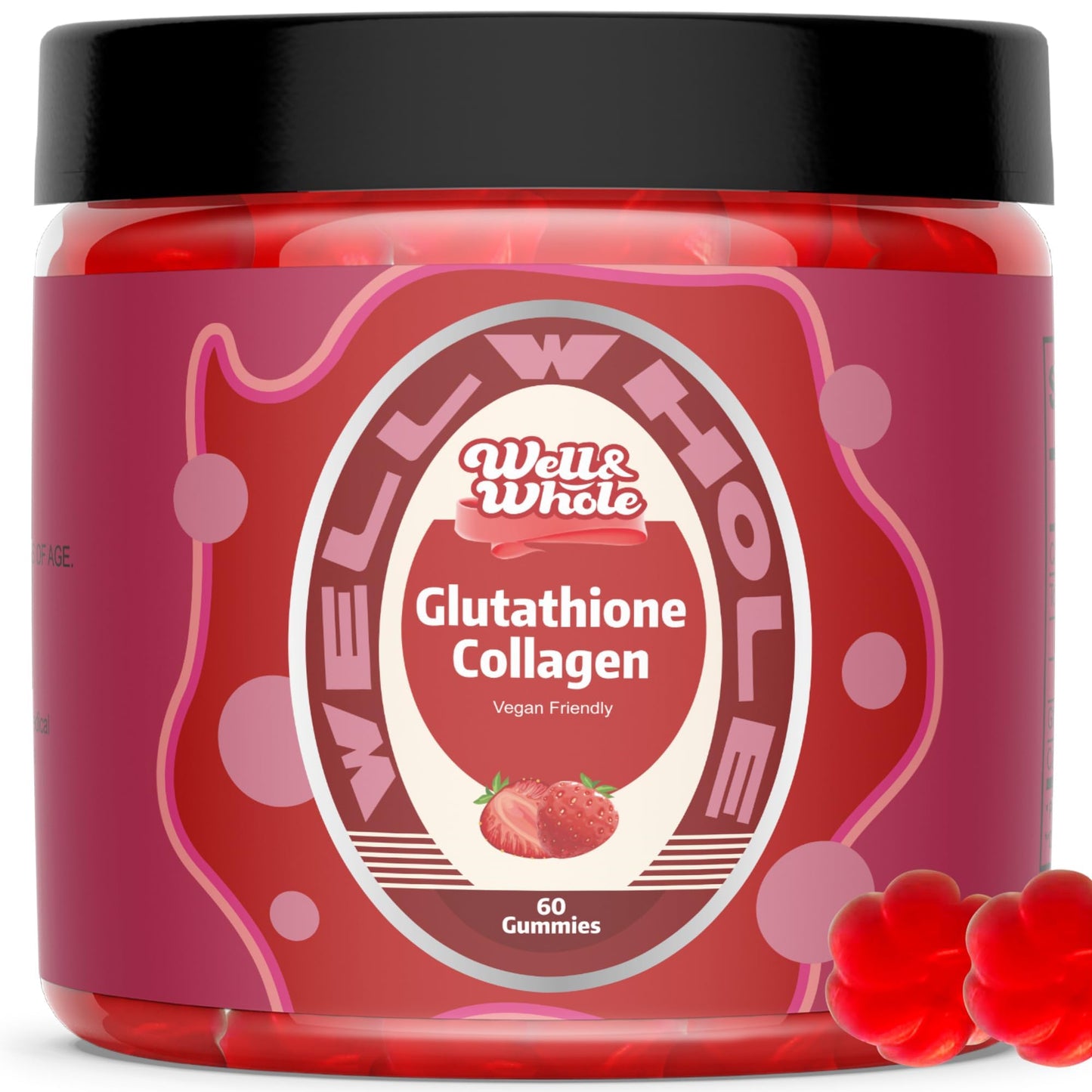 Well&Whole Glutathione 500mg + Collagen 1000mg Gummies – Skin Brightening & Anti-Aging | Vegan, Strawberry, 60 Count