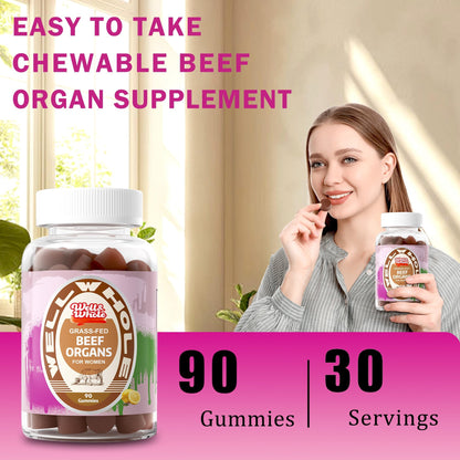Well&Whole Grass-Fed Beef Organ Gummies for Women – Hormone Balance & Vitality (90 Gummies)