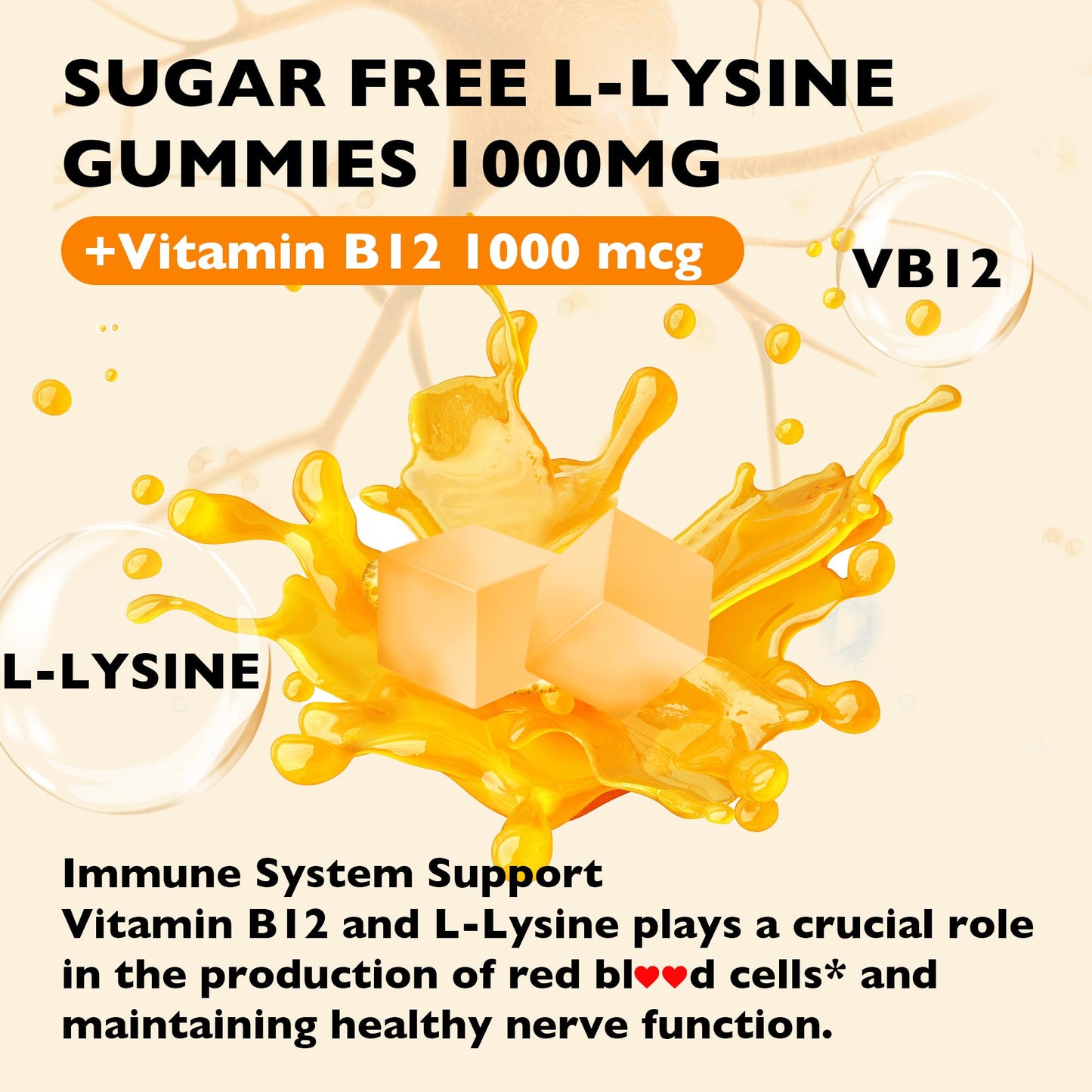 L-Lysine Gummies 1000mg – Lip & Cold Sore Support for Women, 60 Count – Vegan, Non-GMO