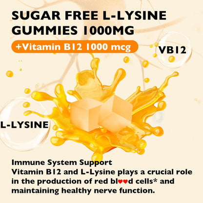 L-Lysine Gummies 1000mg – Lip & Cold Sore Support for Women, 60 Count – Vegan, Non-GMO