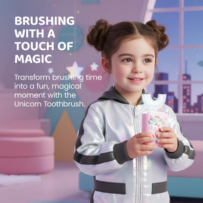 Well Before Ultrasonic Kid's U-Shaped Toothbrush – IPX7 Waterproof, 5 Modes (Unicorn/Purple) Ages 2-7