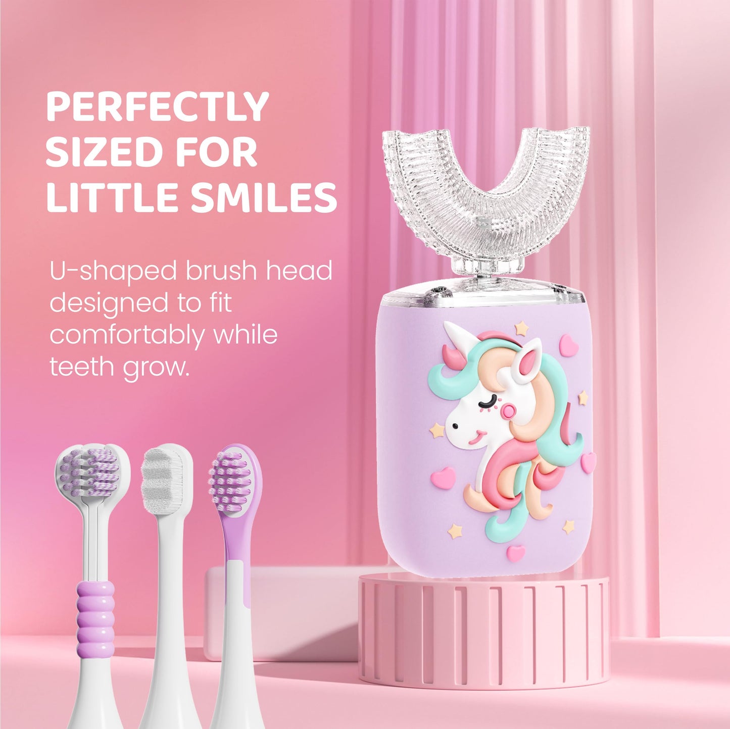 Well Before Ultrasonic Kid's U-Shaped Toothbrush – IPX7 Waterproof, 5 Modes (Unicorn/Purple) Ages 2-7