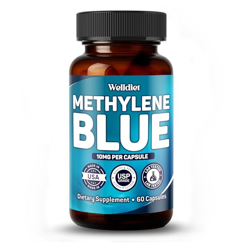 Welldiet Methylene Blue 10mg Capsules – USP Grade, Made in USA – 60 Count (2-Month Supply)