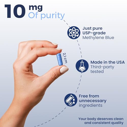 Welldiet Methylene Blue 10mg Capsules – USP Grade, Made in USA – 60 Count (2-Month Supply)