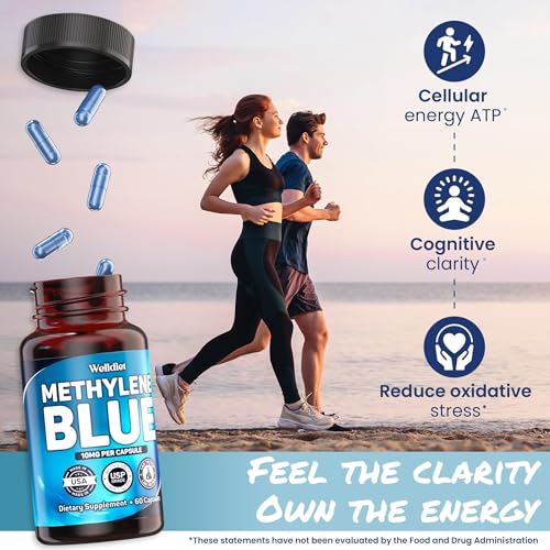 Welldiet Methylene Blue 10mg Capsules – USP Grade, Made in USA – 60 Count (2-Month Supply)