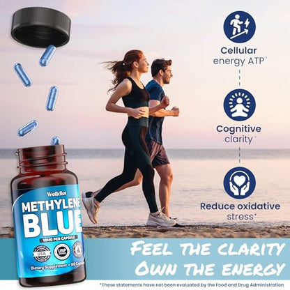 Welldiet Methylene Blue 10mg Capsules – USP Grade, Made in USA – 60 Count (2-Month Supply)