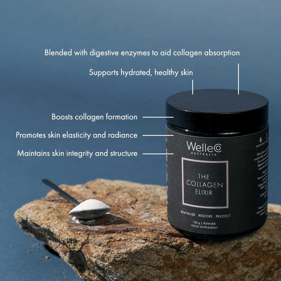 WelleCo The Collagen Elixir – Marine Collagen Peptides, Hyaluronic Acid & Vitamin C (Unflavored, 4.23 oz)