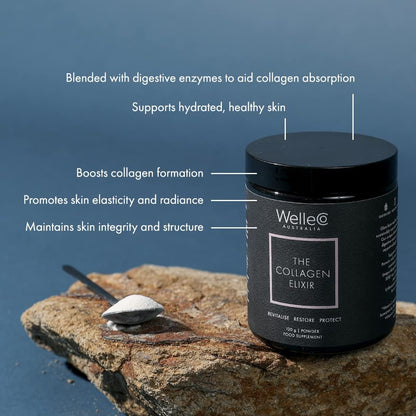WelleCo The Collagen Elixir – Marine Collagen Peptides, Hyaluronic Acid & Vitamin C (Unflavored, 4.23 oz)