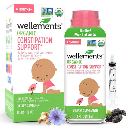 Wellements Organic Constipation Support | Gentle Relief for Infants & Toddlers | 4 Fl Oz