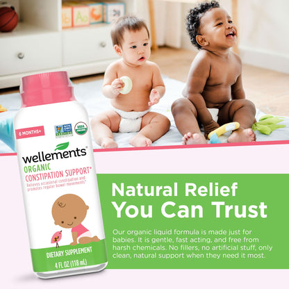 Wellements Organic Constipation Support | Gentle Relief for Infants & Toddlers | 4 Fl Oz