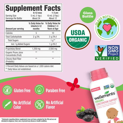 Wellements Organic Constipation Support | Gentle Relief for Infants & Toddlers | 4 Fl Oz