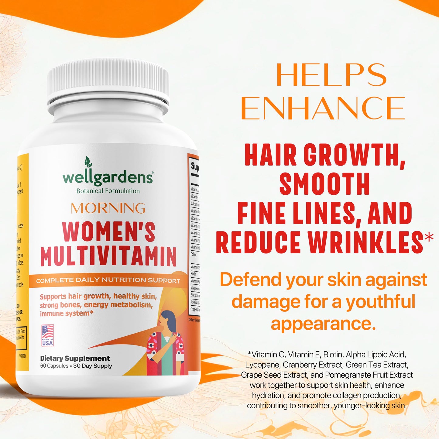 Wellgardens 100% Pure Women's Multivitamin – Hair Growth, Biotin & Zinc | Made in USA | 60 Caps