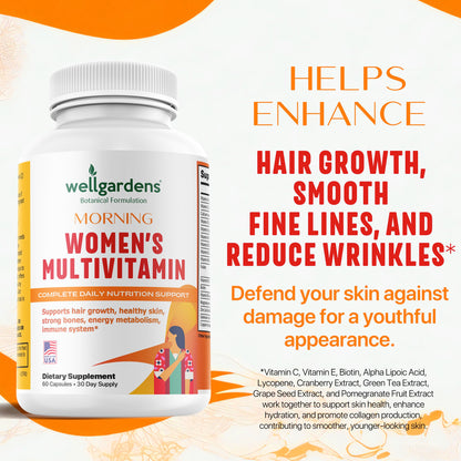 Wellgardens 100% Pure Women's Multivitamin for Hair Growth – Biotin, Zinc, Antioxidants | Made in USA – 60 Capsules (Pack of 2)