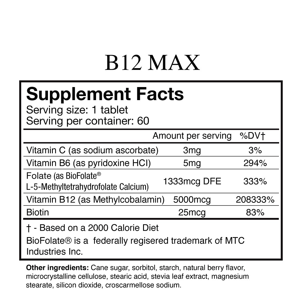 Wellgenix Bio-Available Sublingual B12 Max - High-Absorption B-Complex (60 Ct) 2-Pack