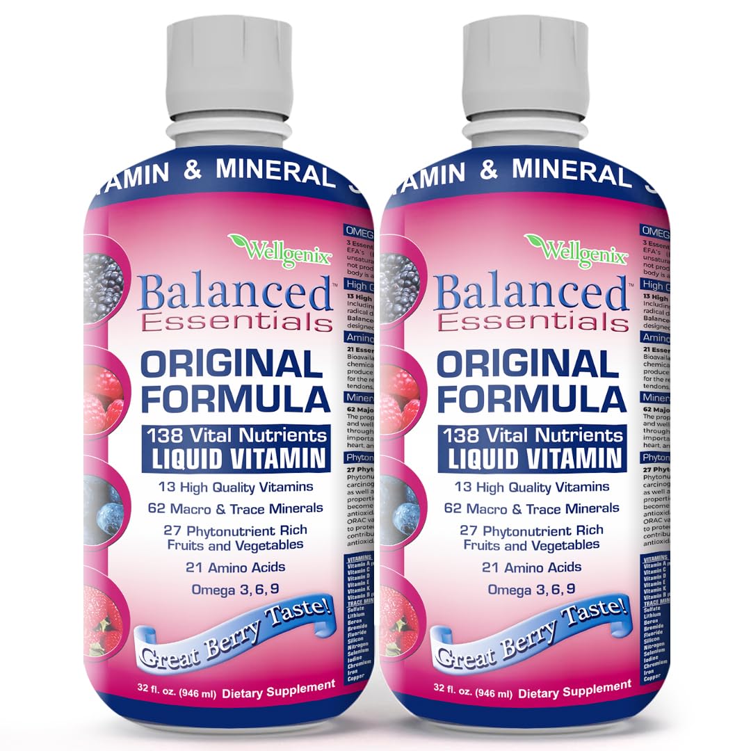 Wellgenix Balanced Essentials Plus New Formula – Berry Flavor 32oz (Pack of 2) | Liquid Multivitamin & Immune Support