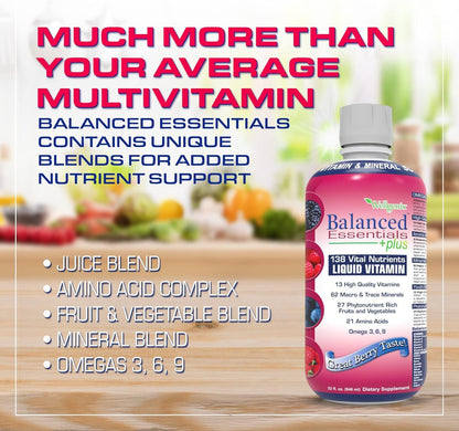Wellgenix Balanced Essentials Plus New Formula – Berry Flavor 32oz (Pack of 2) | Liquid Multivitamin & Immune Support