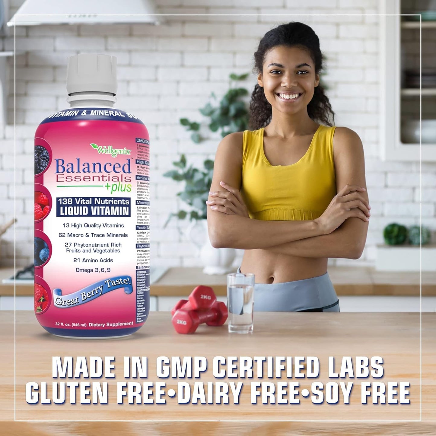Wellgenix Balanced Essentials Plus New Formula – Berry Flavor 32oz (Pack of 2) | Liquid Multivitamin & Immune Support
