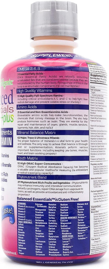 Wellgenix Balanced Essentials Plus New Formula – Berry Flavor 32oz (Pack of 2) | Liquid Multivitamin & Immune Support