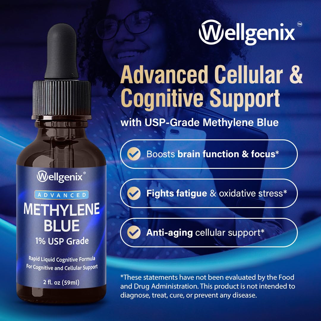 Wellgenix Methylene Blue Drops 1% USP Grade – Pharmaceutical Grade, Formaldehyde-Free (2 fl oz)