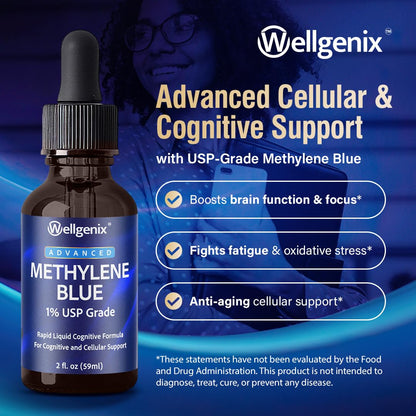 Wellgenix Methylene Blue Drops 1% USP Grade – Pharmaceutical Grade, Formaldehyde-Free (2 fl oz)