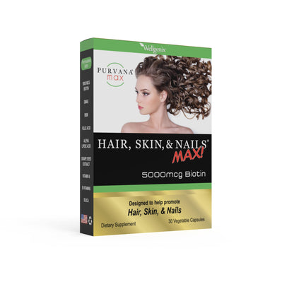 Wellgenix Purvana Max: Hair, Skin & Nails Vitamin | Biotin 5000 MCG