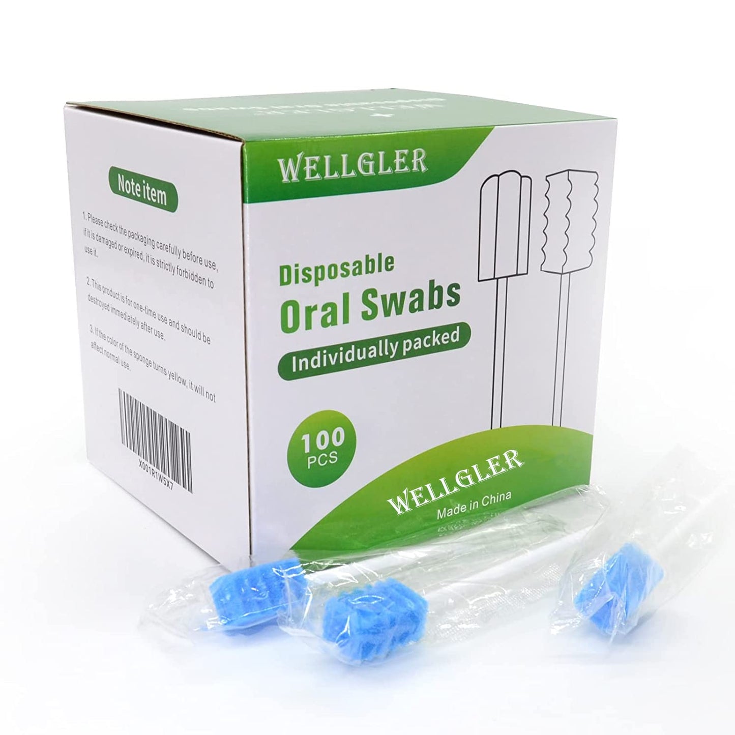 Wellgler's Oral Care Swabs Disposable - Blue (100 Counts)