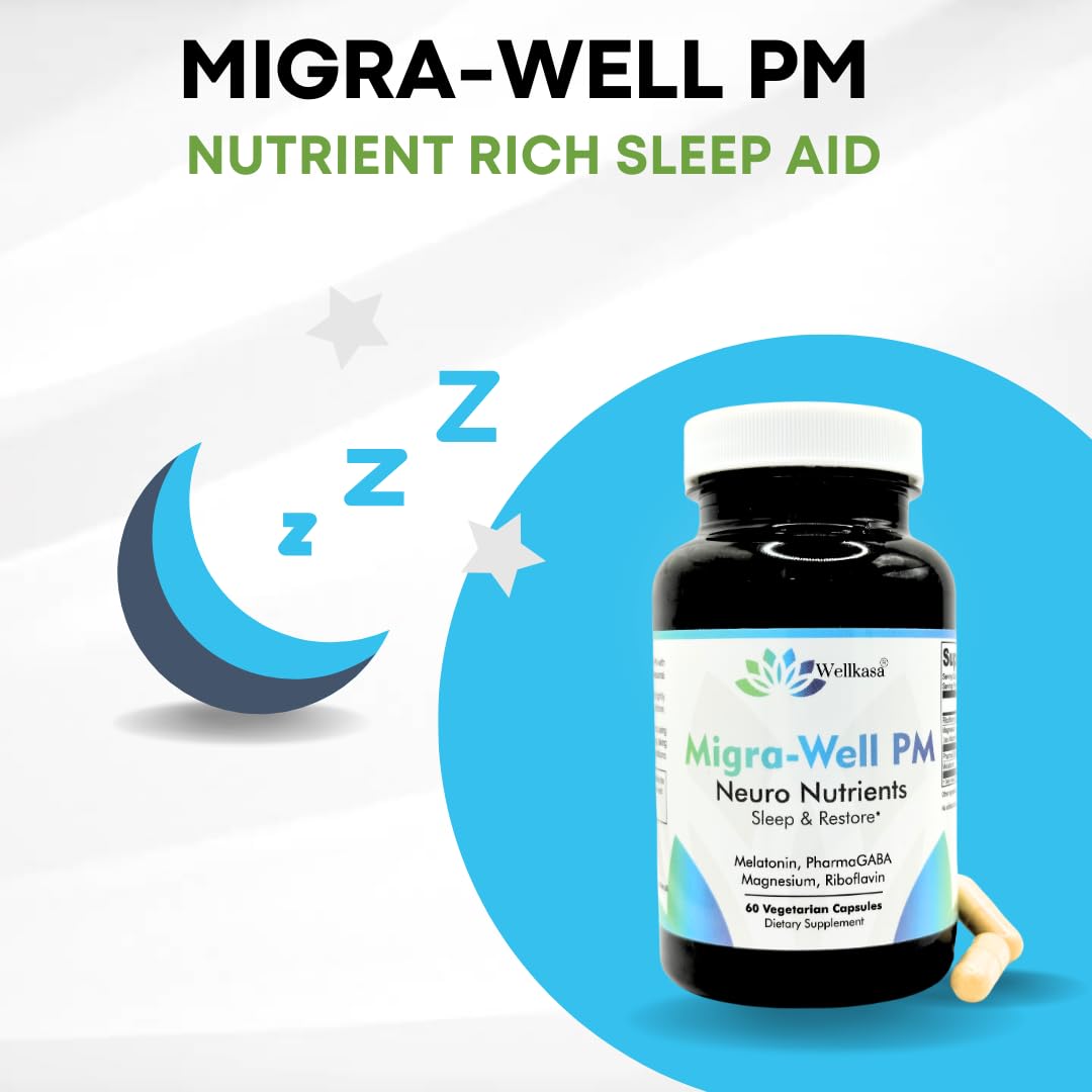 Wellkasa Migra-Well PM: Brain & Nerve Support Sleep Aid (60 Capsules)