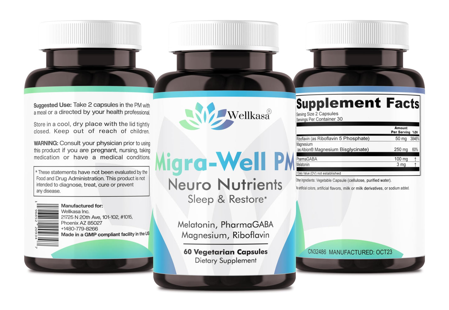Wellkasa Migra-Well PM: Brain & Nerve Support Sleep Aid (60 Capsules)