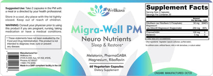Wellkasa Migra-Well PM: Brain & Nerve Support Sleep Aid (60 Capsules)