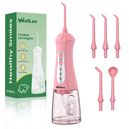 WellLeo Water Flosser - Portable Oral Irrigator, 5 Jet Tips, USB Rechargeable