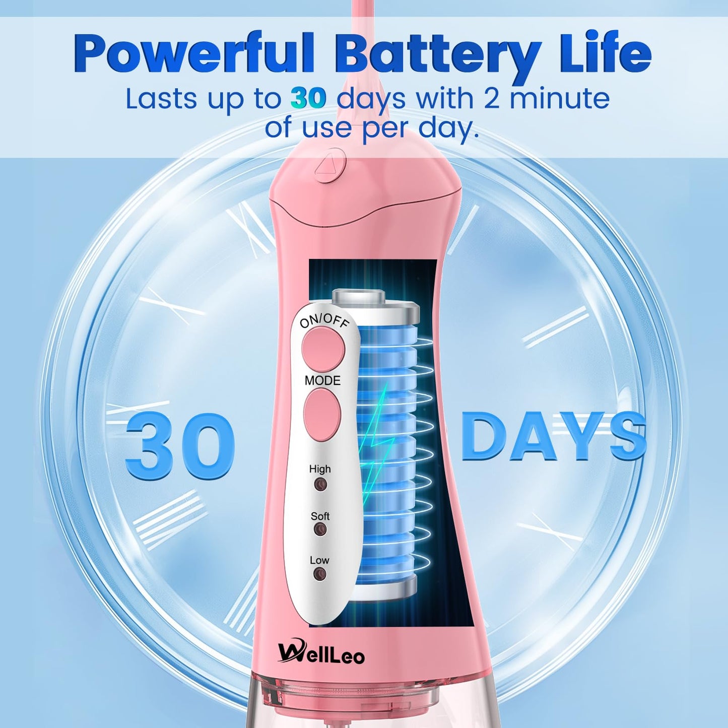 WellLeo Water Flosser - Portable Oral Irrigator, 5 Jet Tips, USB Rechargeable
