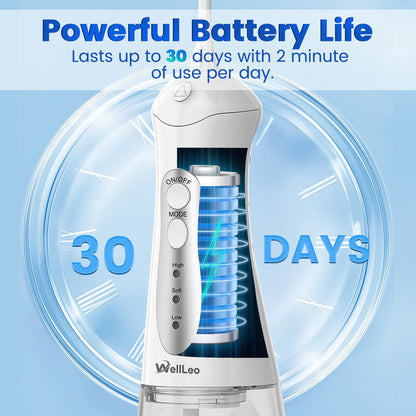 WellLeo Water Flosser - Portable Oral Irrigator, 5 Jet Tips, IPX7