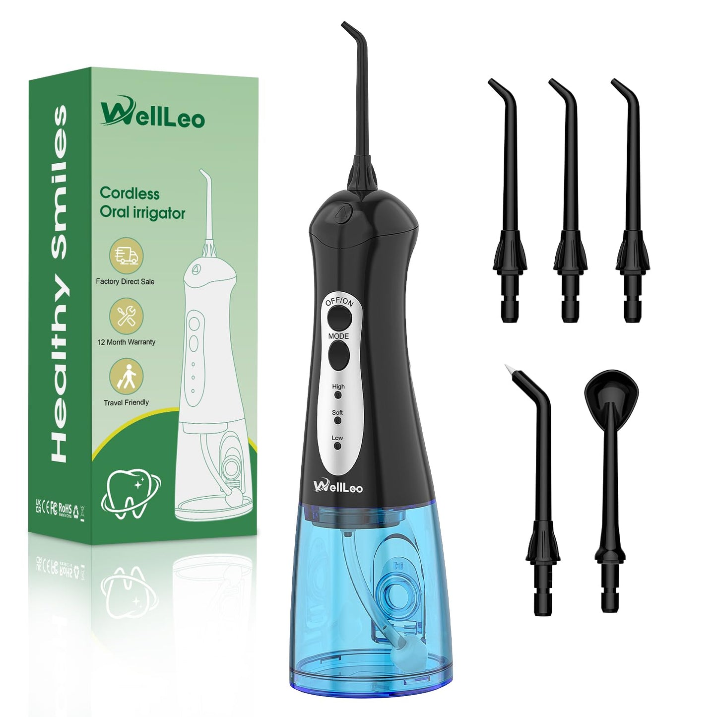 WellLeo Water Flossers for Teeth - Portable Oral Irrigator Rechargeable with 5 Jet Tips, IPX7 Travel Waterproof