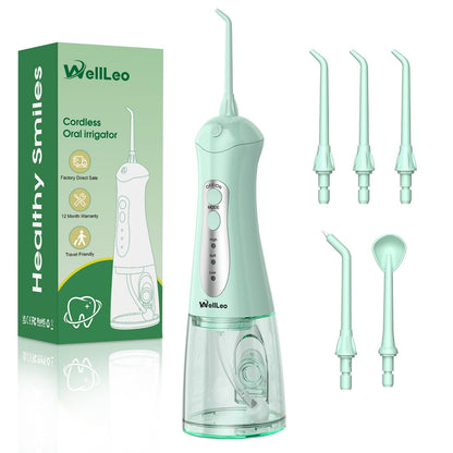 WellLeo Water Flosser - Portable Oral Irrigator with 5 Jet Tips, IPX7 Waterproof