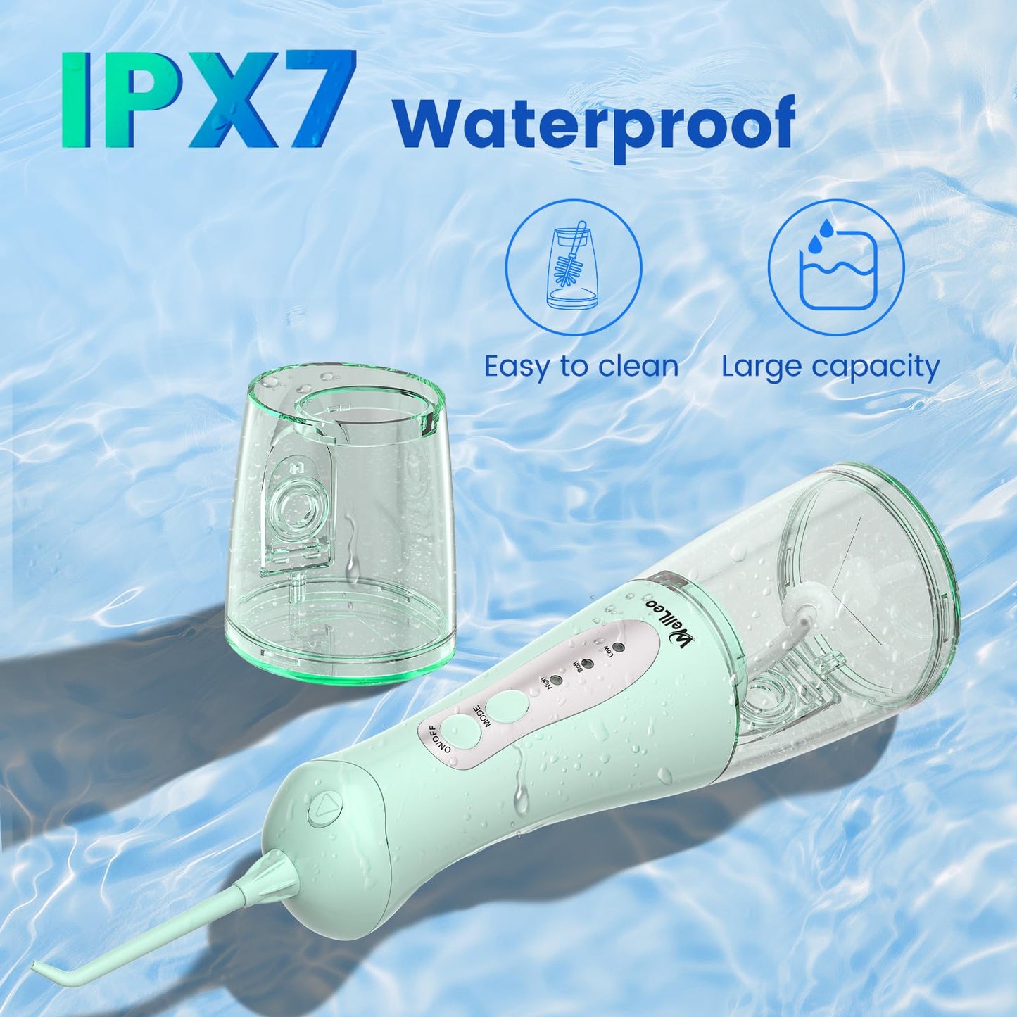WellLeo Water Flosser - Portable Oral Irrigator with 5 Jet Tips, IPX7 Waterproof