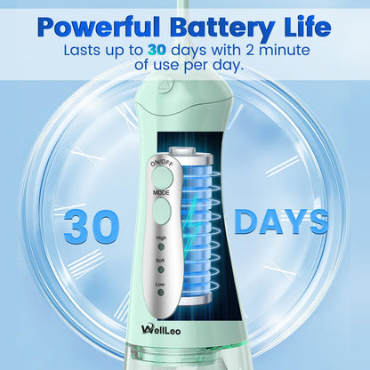 WellLeo Water Flosser - Portable Oral Irrigator with 5 Jet Tips, IPX7 Waterproof