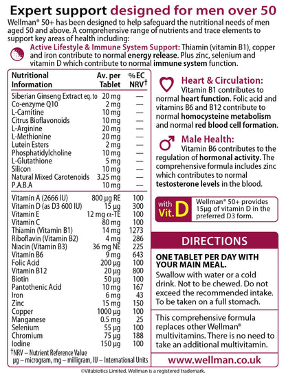 Wellman 50+ Advanced Vitamin & Mineral Supplement | Vitabiotics | 30 Tablets