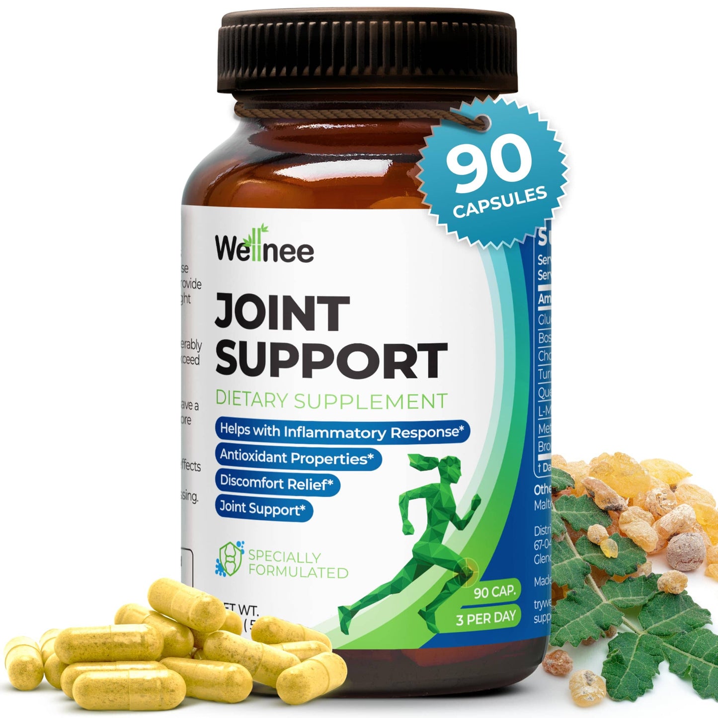 Wellnee Joint Support Supplement | Glucosamine Chondroitin MSM, Boswellia & Turmeric | 90 Capsules, 30 Servings