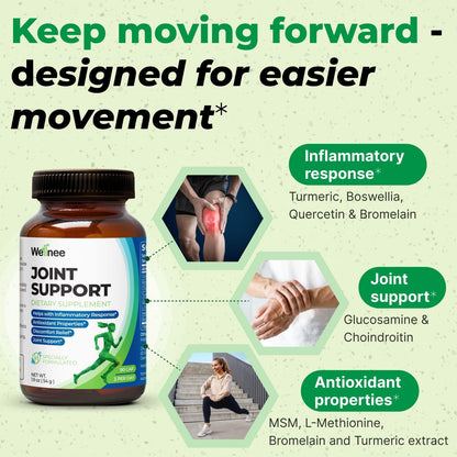 Wellnee Joint Support Supplement | Glucosamine Chondroitin MSM, Boswellia & Turmeric | 90 Capsules, 30 Servings
