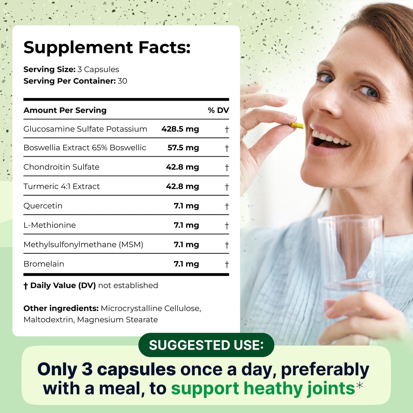 Wellnee Joint Support Supplement | Glucosamine Chondroitin MSM, Boswellia & Turmeric | 90 Capsules, 30 Servings
