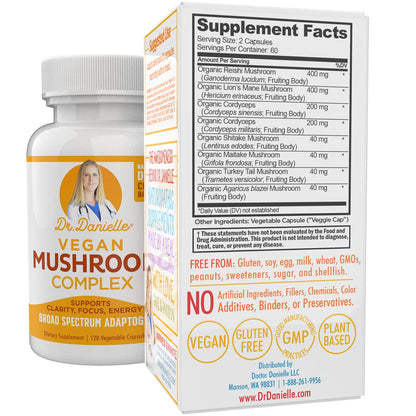 Organic Mushroom Complex for Immune Support - Lion's Mane, Cordyceps & Reishi | Dr. Danielle