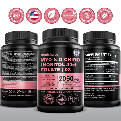 4-in-1 Inositol for Women | 40:1 Myo-Inositol & D-Chiro + Folate + Vitamin D3 (90 Count) - Vegan