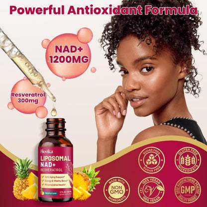 Liposomal NAD Supplement – 1200mg NAD+ Liquid Drops with Trans-Resveratrol & Black Pepper (Pineapple, 2 fl oz)