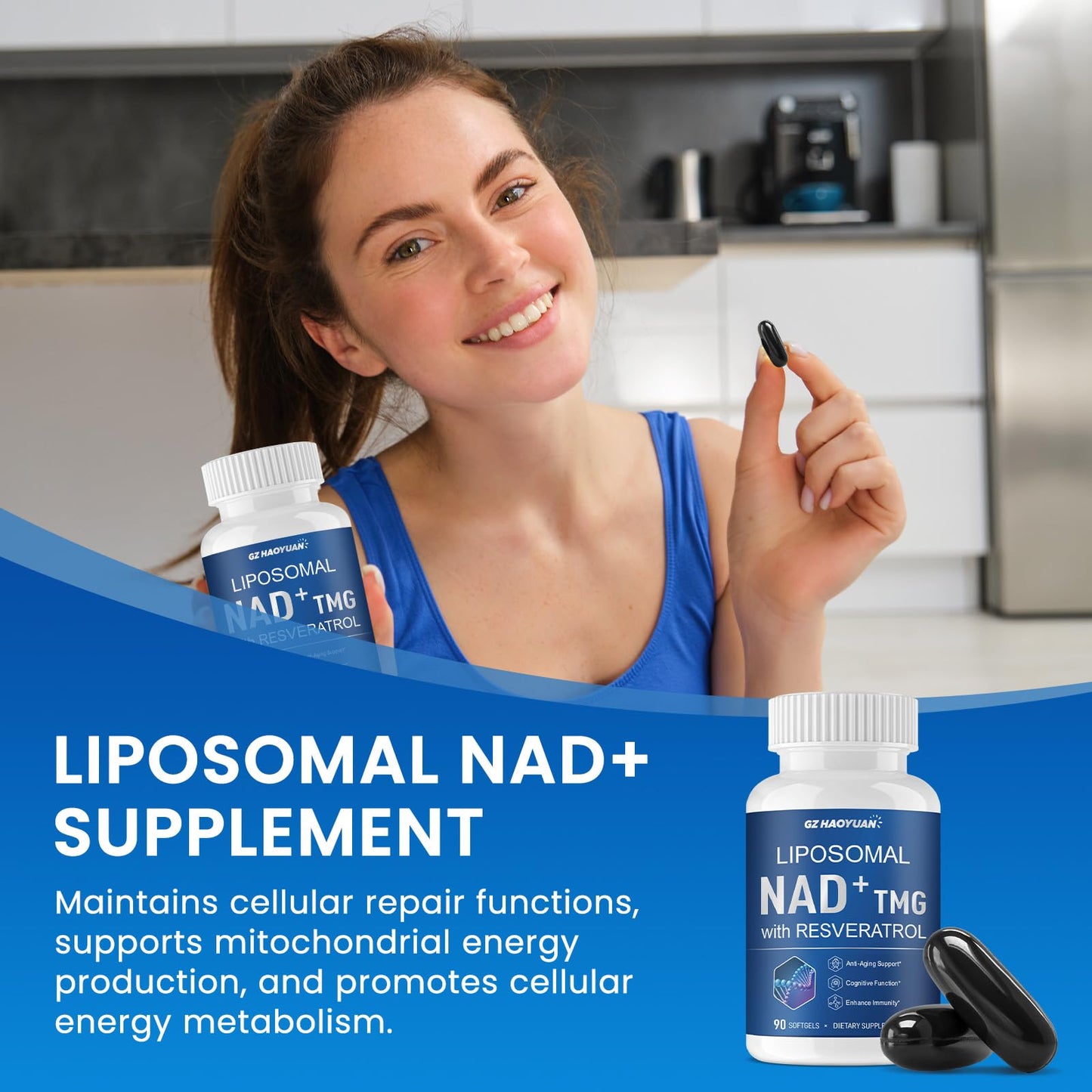 GZ HAOYUAN Liposomal NAD+ Supplement – Cellular Energy & Healthy Aging (90 Softgels)