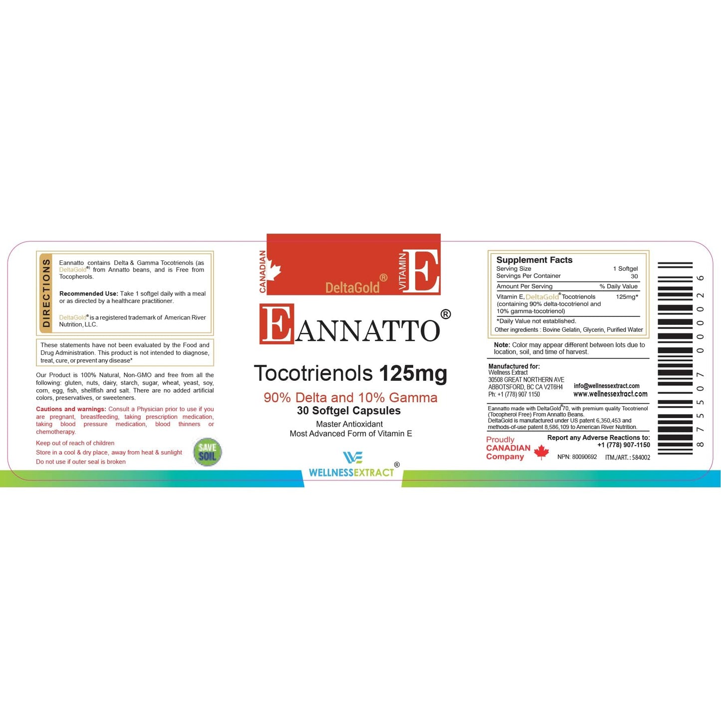 Wellness Extract Annatto Tocotrienols Vitamin E (125mg, 30 Softgels) – Tocopherol Free