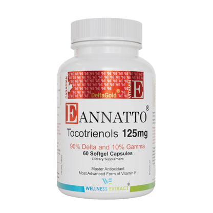 Wellness Extract Annatto Tocotrienols Vitamin E - Tocopherol-Free, Non-GMO, Gluten Free (125mg, 60 Softgels)