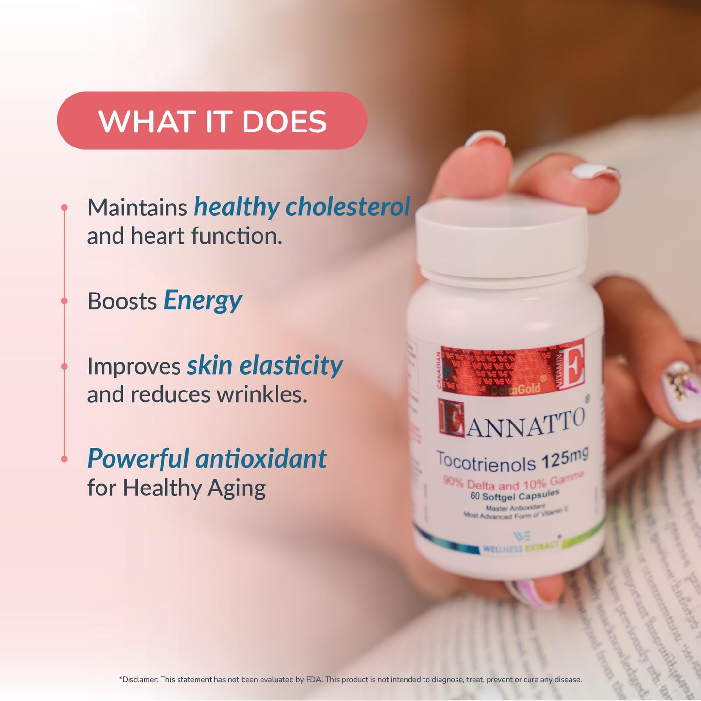 Wellness Extract Annatto Tocotrienols Vitamin E - Tocopherol-Free, Non-GMO, Gluten Free (125mg, 60 Softgels)