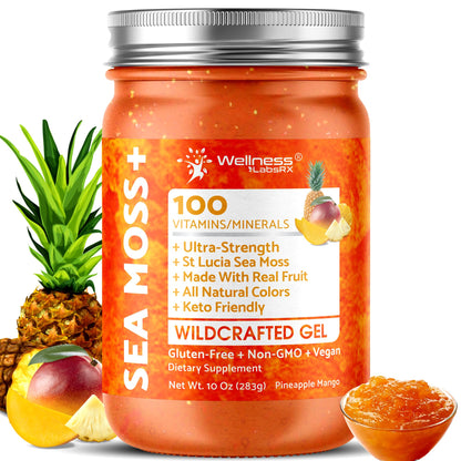 WELLNESS LABSRX Irish Sea Moss Gel Raw - Pineapple Mango Flavor, 10 oz
