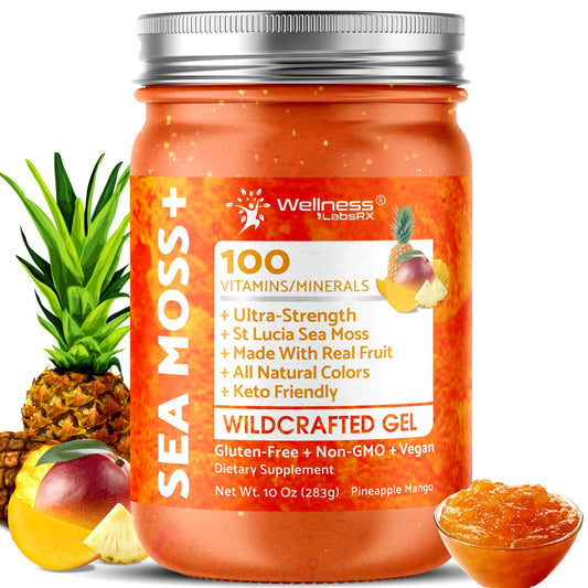 WELLNESS LABSRX Irish Sea Moss Gel Raw - Pineapple Mango Flavor, 10 oz BritishVita | Premium UK Vitamins & Wellness Supplements