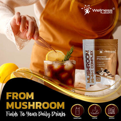 WELLNESS LABSRX 25-in-1 Mushroom Powder – 2000mg, Lion's Mane & 24 Other Mushrooms, 120 Servings